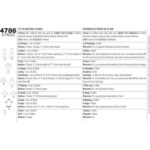 Simplicity 4786 Doll Clothes Sewing Pattern For 18" Dolls - Picture 3 of 3